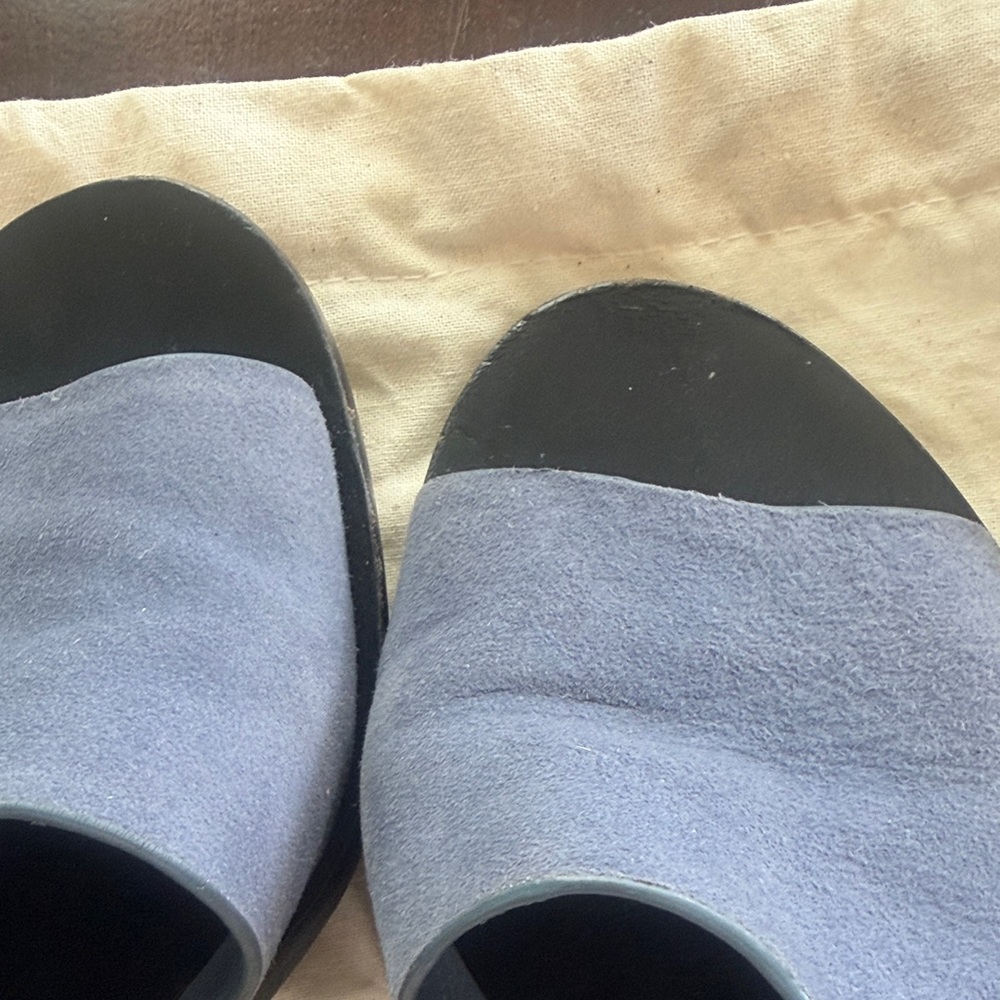MERCEDES CASTILLO Navy Suede Open-Toe Slide Mules - Picture 5 of 8